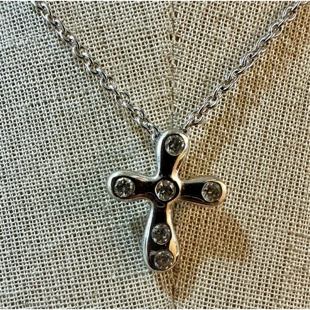 Sterling Silver Cross Pendant with CZ Crystals on Chain – Modern Y2K Vibes